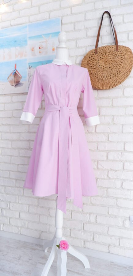 Rochie Cămașă Lila cu Guler Alb – 2