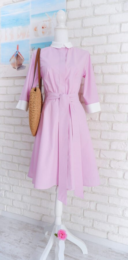 Rochie Cămașă Lila cu Guler Alb – 1