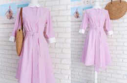 Rochie Camasa Lila cu Guler Alb