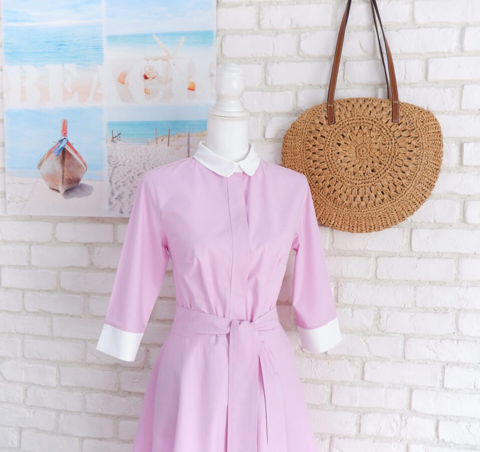 Rochie Cămașă Lila cu Guler Alb – 3
