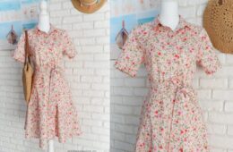 Rochie Camasa Maneca Scurta Roz cu Flori Colorate