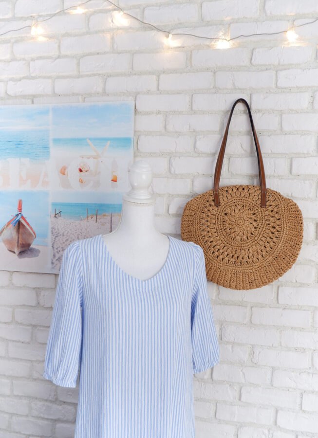 Rochie Lungă Volan Muselină Dungi Alb Bleu – 5