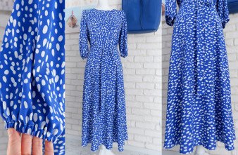 Rochie Vaporoasa Albastra cu Buline Albe