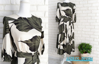 Rochie Vaporoasa Frunze Crem Kaki