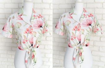 Camasa Crop cu Nod Imprimeu Maci