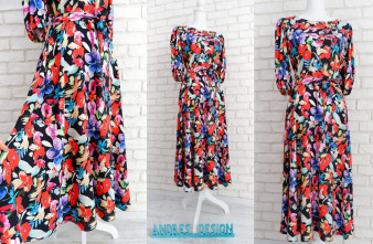 Rochie Vaporoasa Neagra cu Flori Colorate