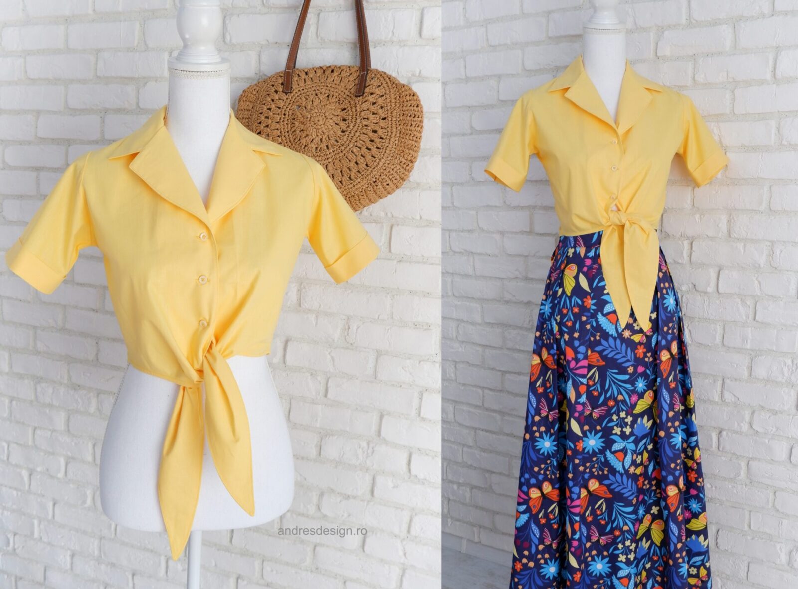 Camasa Crop cu Nod Galbena