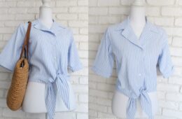 Camasa Crop cu Nod Muselina Dungi Alb Bleu