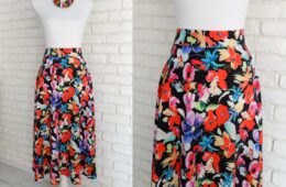 Fusta Vaporoasa Neagra cu Flori Colorate
