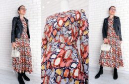 Rochie Lunga Vaporoasa Print Sarpe Caramiziu cu Bleumarin
