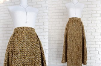 Fusta cu Pliuri Stofa Chanel Maro Mustar