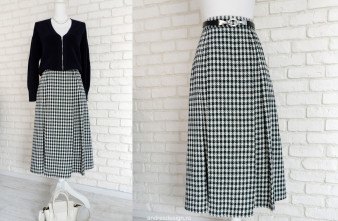 Fusta cu Pliuri Stofa Picior de Cocos Verde Inchis cu Crem