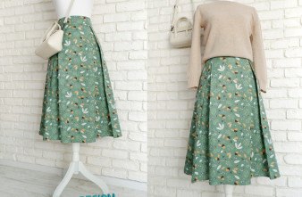 Fusta cu Pliuri Verde cu Ghinde