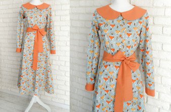 Rochie Camasa Bleu cu Vulpite si Guler Mare Rotund