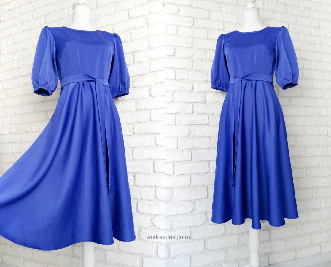 Rochie Elegantă Tafta Satinată Albastră