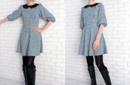 Rochie Stofa cu Guler Rotund Turcoaz cu Negru