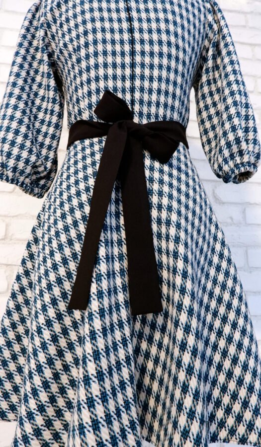 Rochie Stofă cu Guler Rotund Turcoaz cu Negru – 4