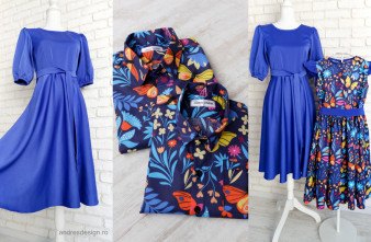 Set Haine Familie Albastru cu Fluturi