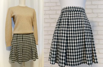 Fusta Plisata Stofa Picior de Cocos Verde Inchis cu Crem (masura S)