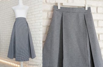 Fusta cu Pliuri Carouri Mici Negru cu Alb