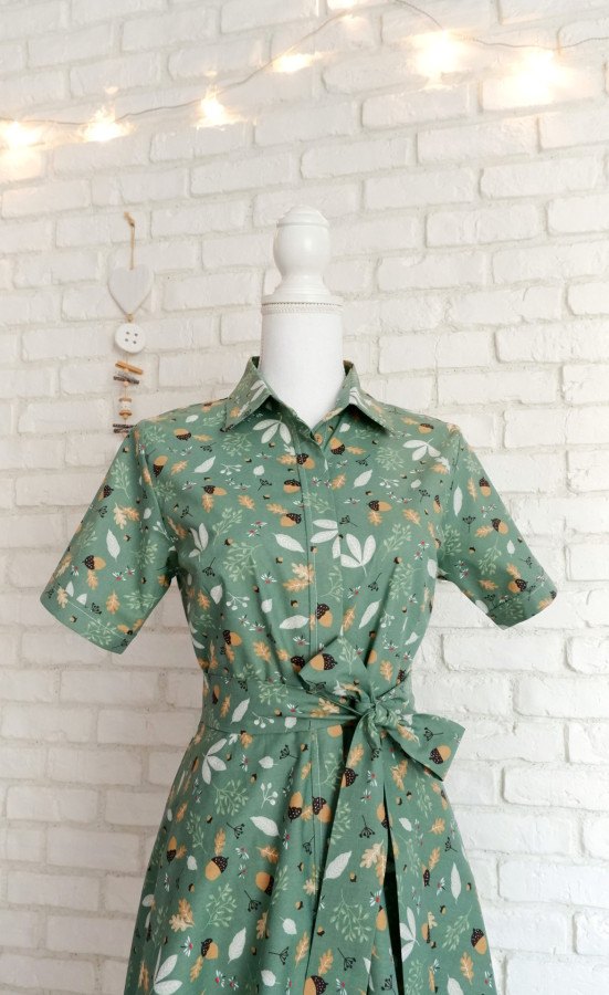 Rochie Cămașă Mânecă Scurtă Verde cu Ghinde – 3