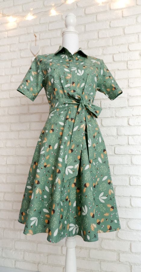 Rochie Cămașă Mânecă Scurtă Verde cu Ghinde – 2