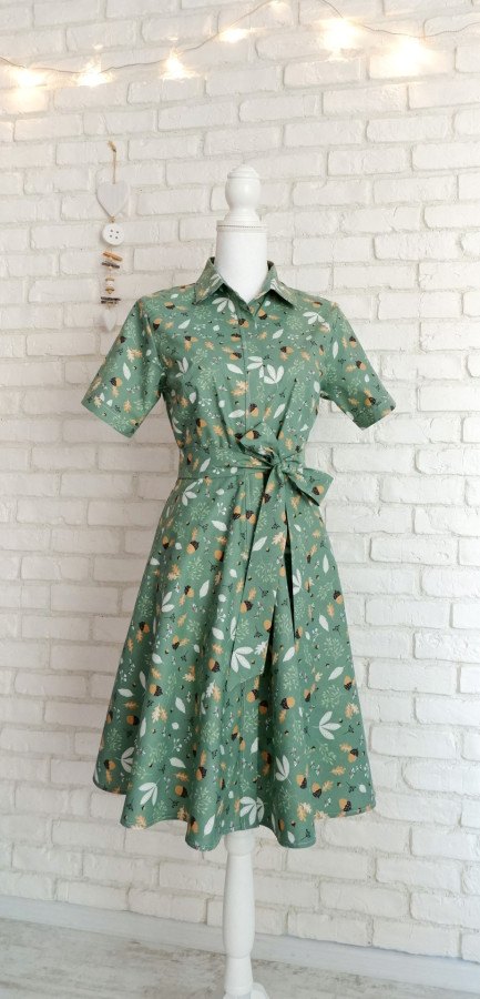 Rochie Cămașă Mânecă Scurtă Verde cu Ghinde – 1