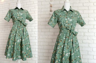 Rochie Camasa Maneca Scurta Verde cu Ghinde