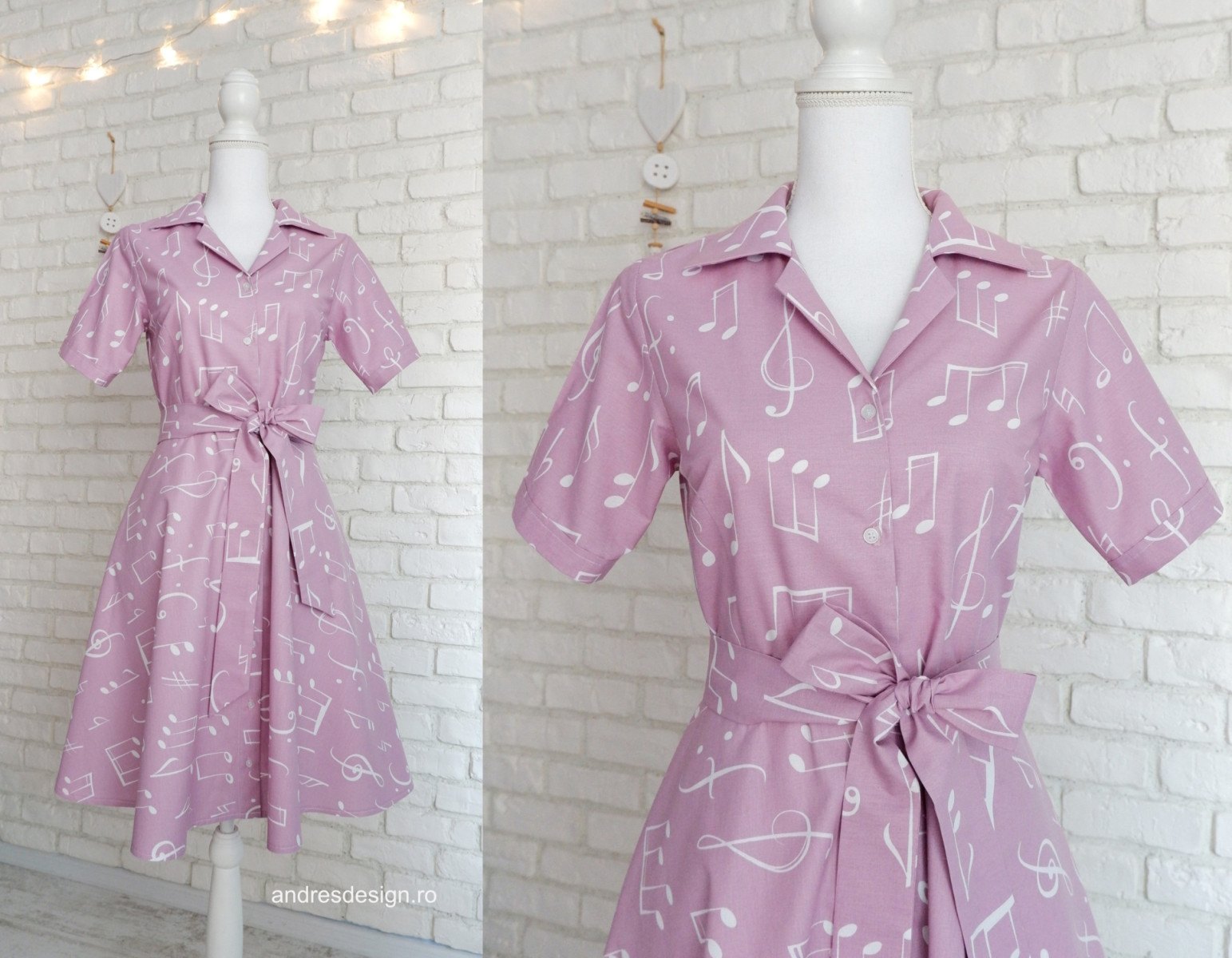 Rochie Camasa cu Revere Lila cu Note Muzicale