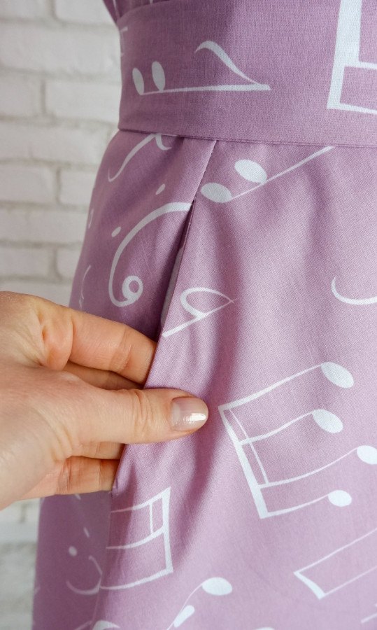 Rochie Cămașă cu Revere Lila cu Note Muzicale – 3