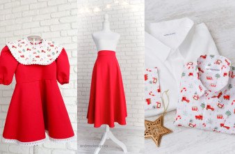 Set Elegant Familie Rosu cu Imprimeu Jucarii Craciun