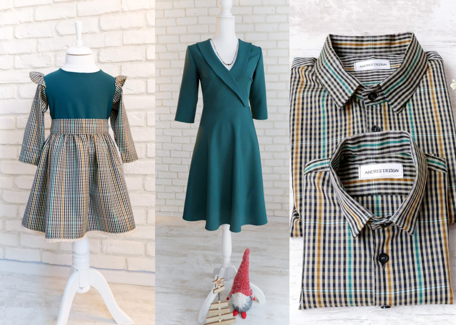 Set Haine Asortate Craciun Verde cu Carouri