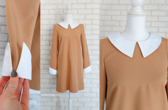Rochie Bej cu Guler si Mansete Albe (masura XS)