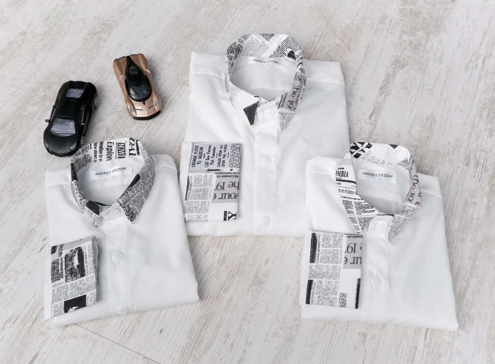 Camasi Tata Fii Albe cu Imprimeu Ziar