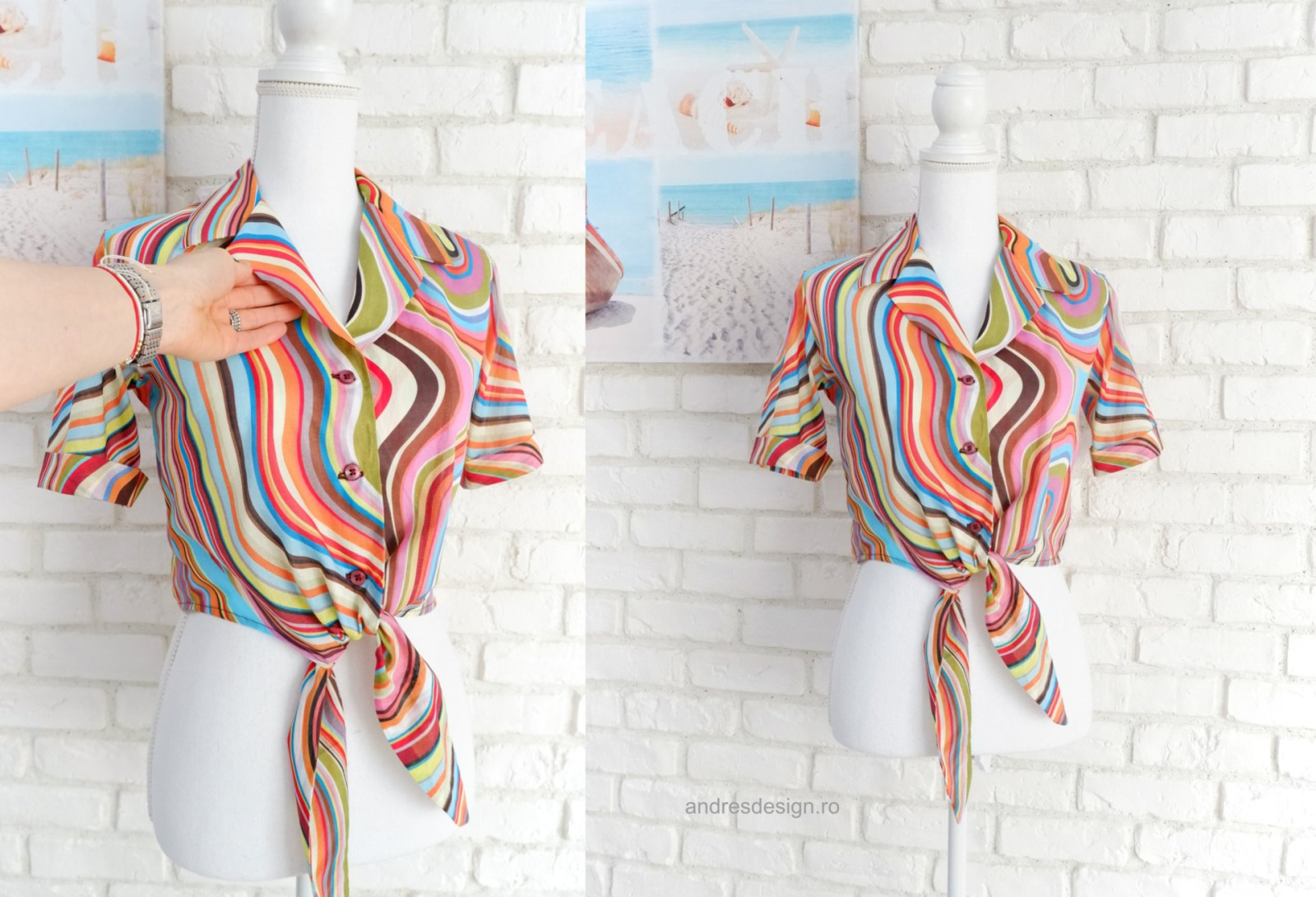 Camasa Crop cu Nod Joc de Culori