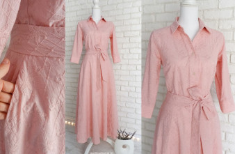 Rochie Camasa Lunga Panza Brodata Roz Prafuit