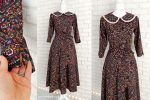 Rochie Camasa Neagra cu Flori si Guler Mare Rotund