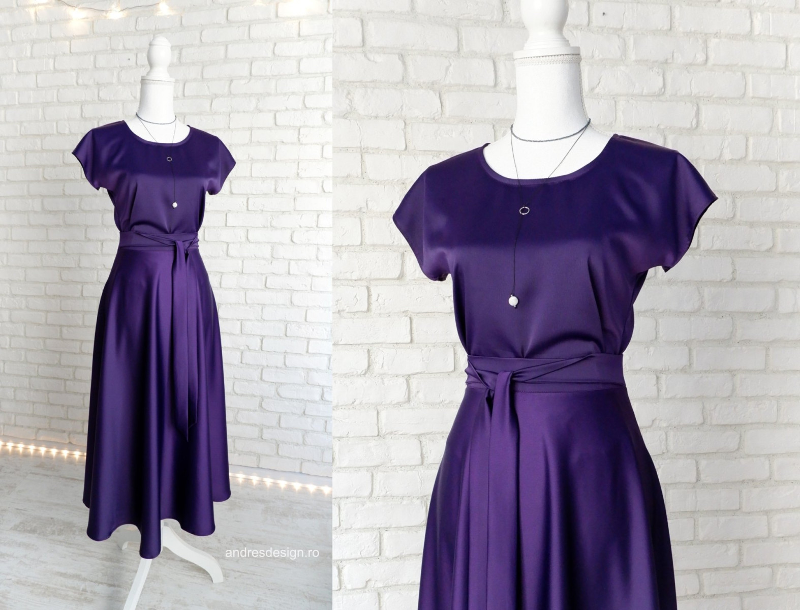 Bluza si Fusta Lunga Elegante Mov Indigo