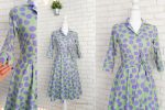 Rochie Camasa cu Revere Verde cu Buline Mov