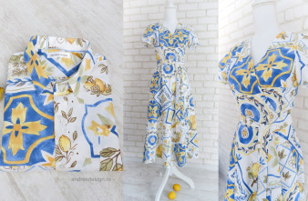 Rochie Cuplu Rochie Petrecuta si Camasa Lamai cu Albastru