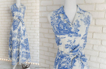 Rochie Camasa cu Revere Imprimeu Frantuzesc Toile de Jouy