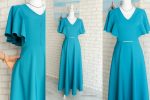 Rochie Clos Eleganta Turcoaz cu Volane pe Umeri