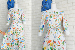Rochie Camasa Desene Copii si Guler Mare Rotund