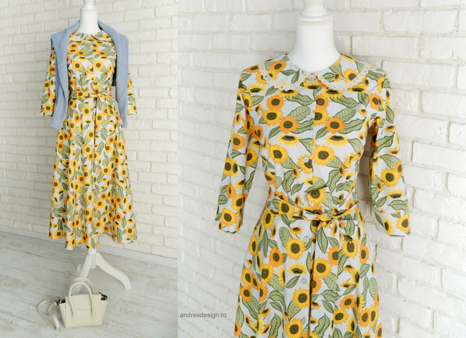 Rochie Camasa Floarea Soarelui cu Guler Mare Rotund