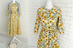 Rochie Camasa Floarea Soarelui cu Guler Mare Rotund