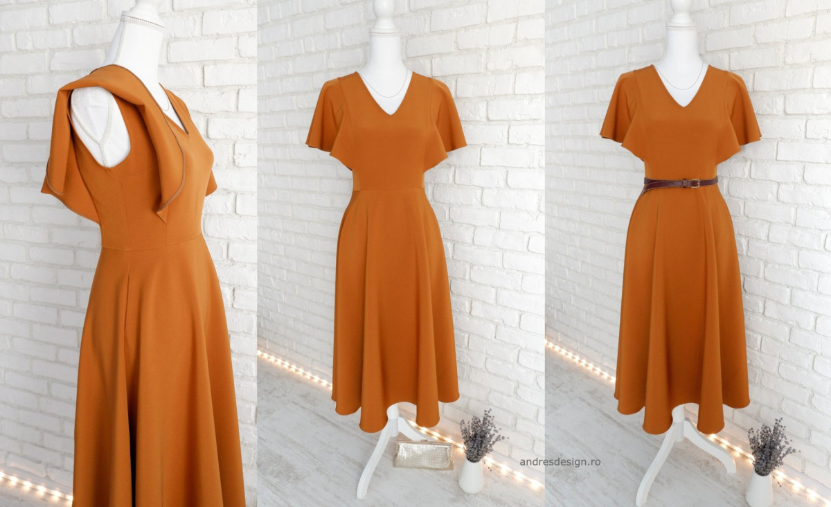 Rochie Coniac Elegantă cu Volane pe Umeri